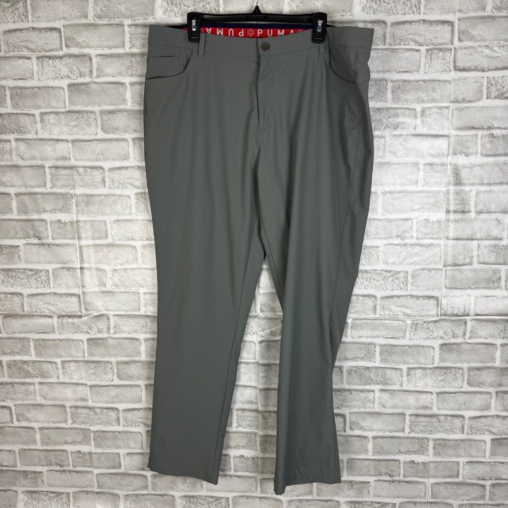 Puma Golf Pants Mens 40 x 32 Solid Grey Performance 5-Pocket Trousers Stretch